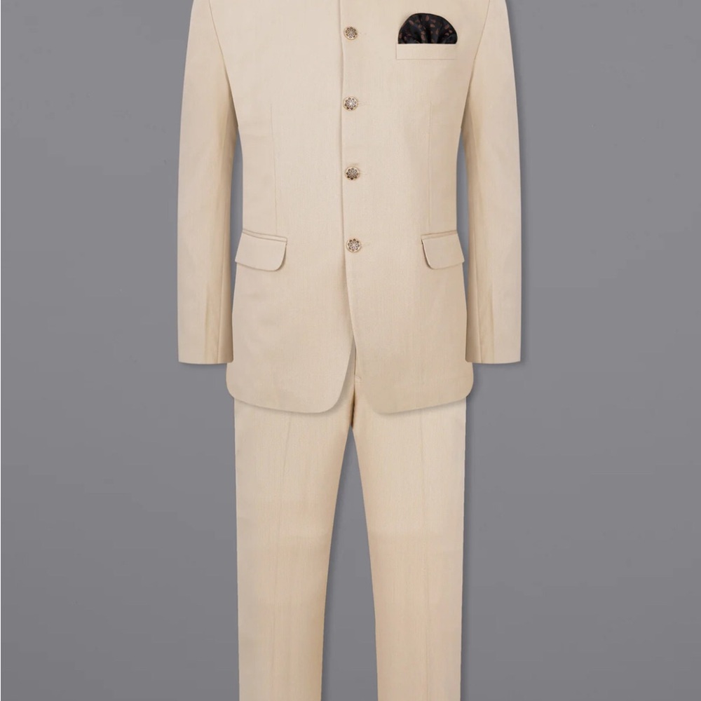 Mens SISAL BEIGE BANDHGALA FORMAL SUIT Terry rayon fabric 
42L Jacket 34x32pant